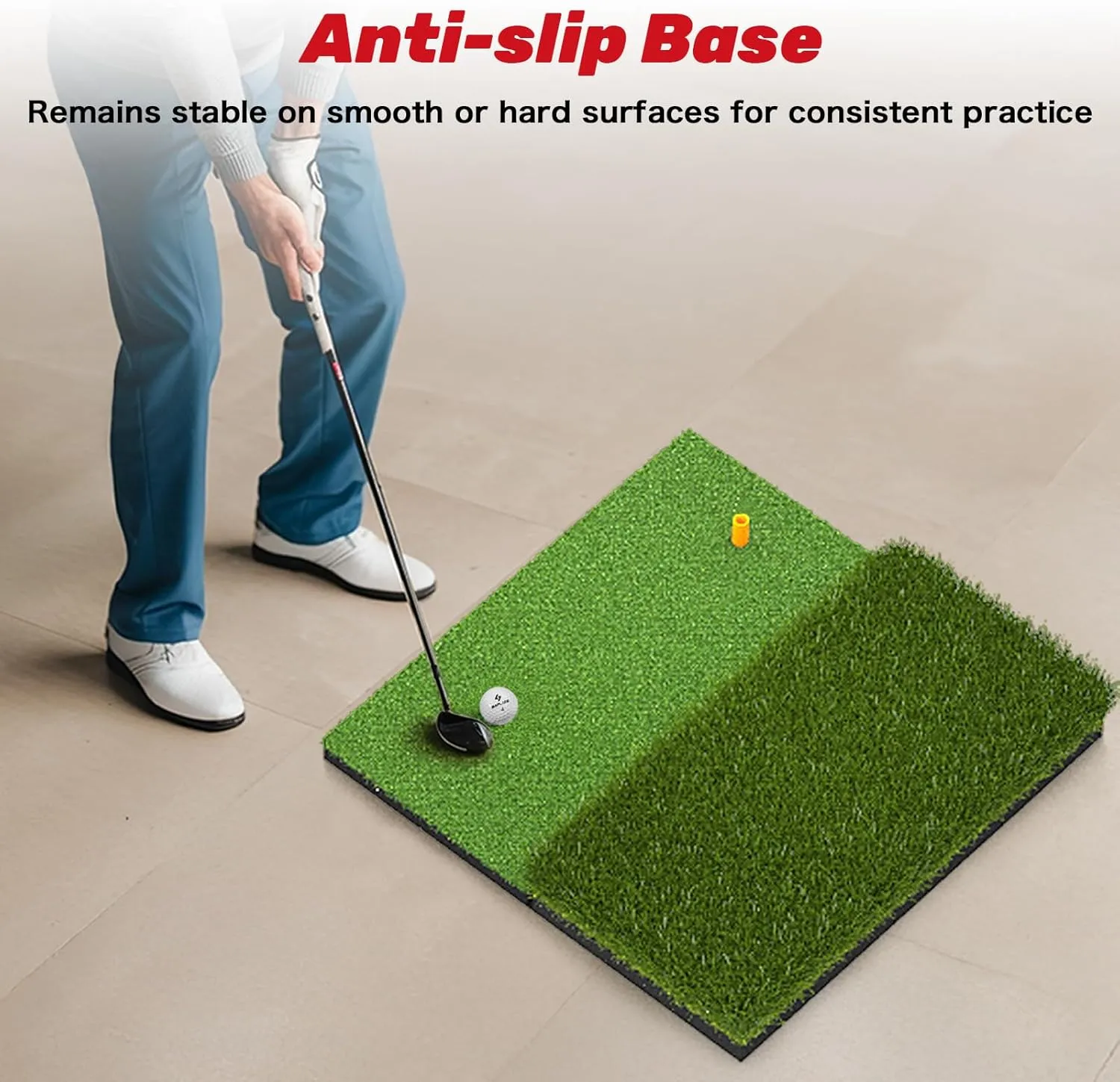 SAPLIZE Foldable Heavy-Duty Golf Hitting Mat, Practice Mat with 10mm EVA Rubber Backing, Larger Size for Indoor/Outdoor Swing and Chipping Practice, Anti-Deformation