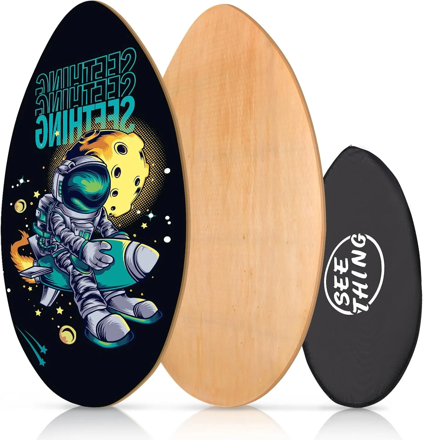 seething 35 Inch Skimboard with High Gloss Coat Wood Skim Board for Beginners,Kids, Teenagers, Adults and All Skimming(Spaceman)