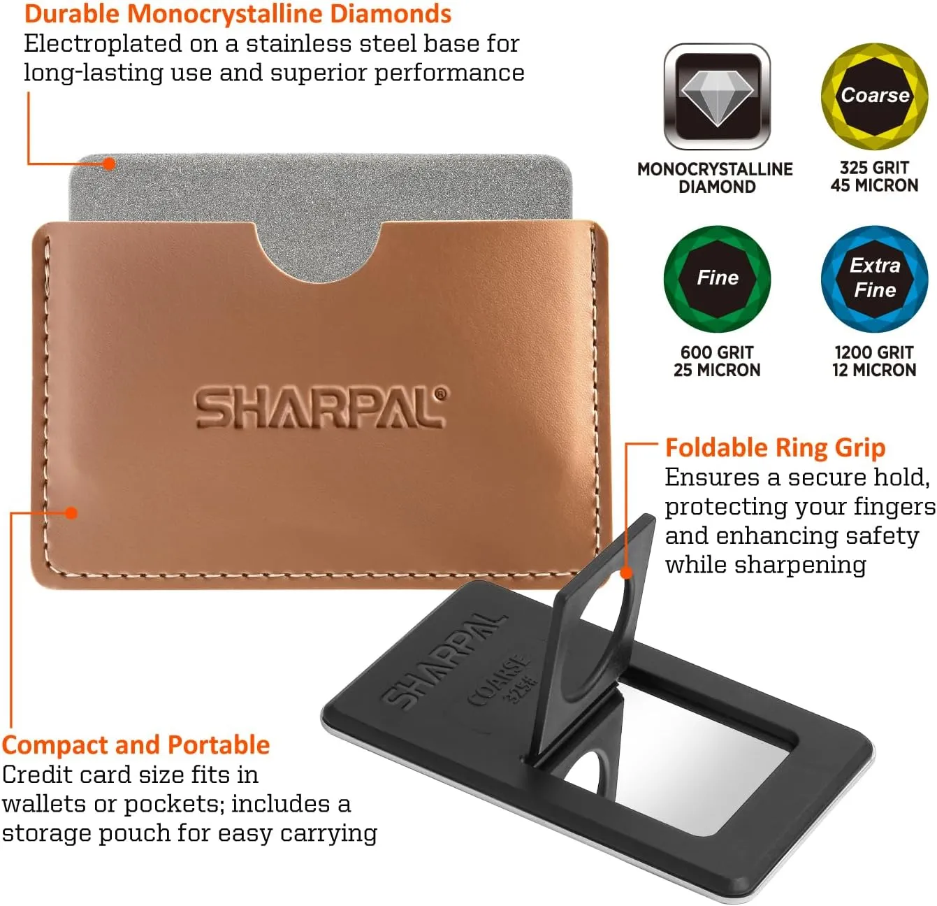 SHARPAL 116N Pocket Diamond Sharpening Card, Coarse(325)/Medium(600)/Fine(1200) Grit, Portable Multi-Tool Kit for Garden Tools, Survival Knives, Files & Blades