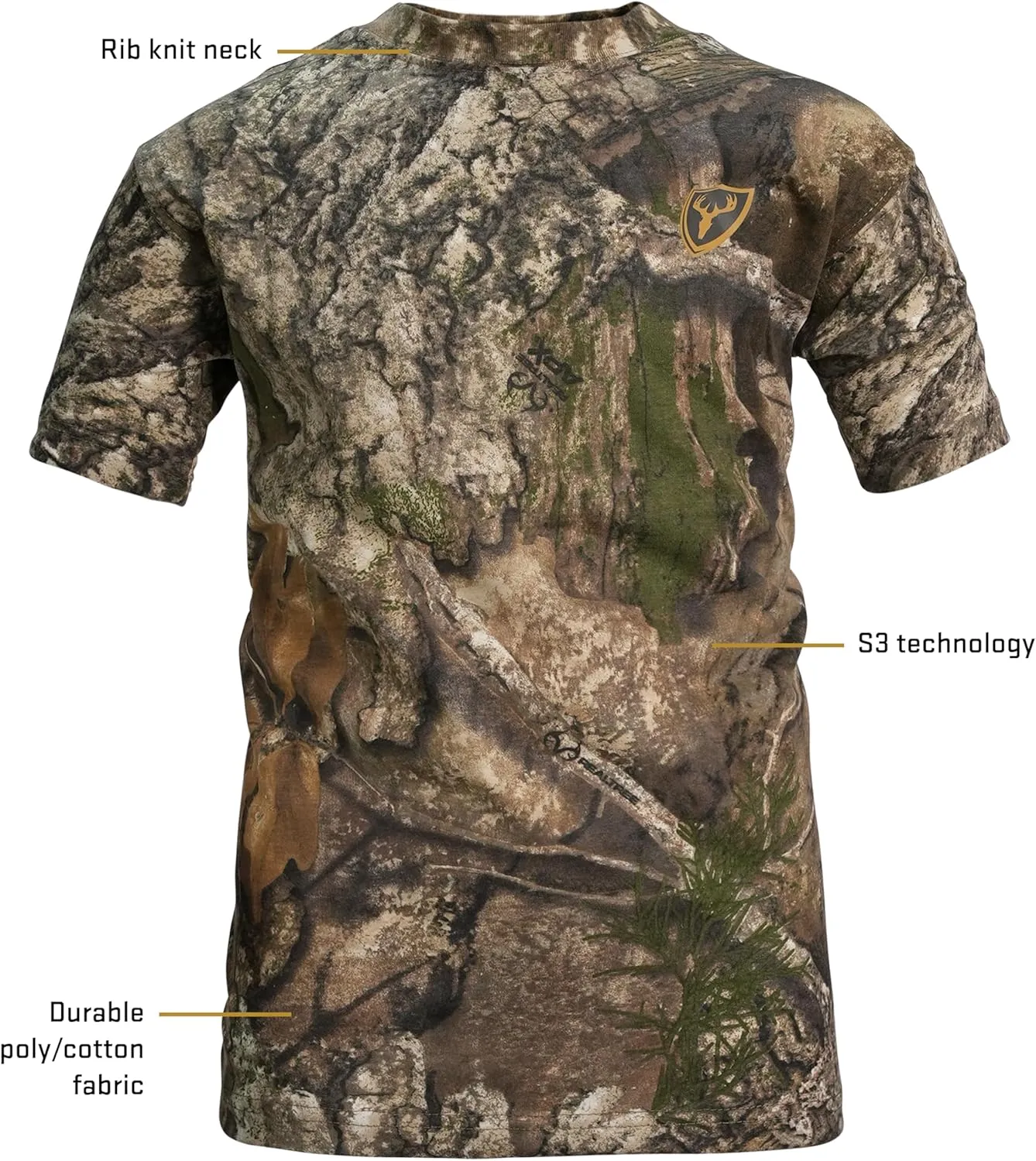 Shield Series Youth Fused Cotton Short Sleeve Shirt, Youth Camouflage Shirt