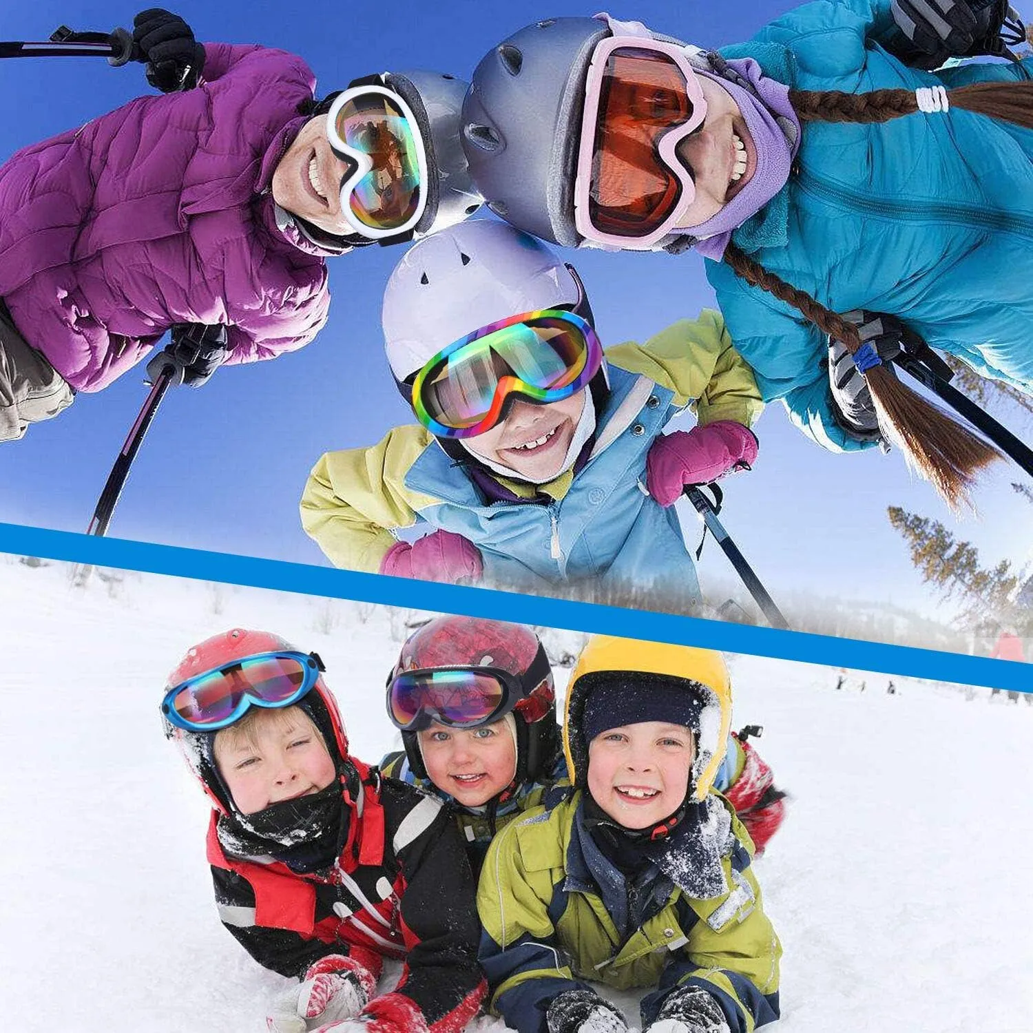 Ski Goggles, Pack of 2, Snowboard Goggles for Kids, Boys & Girls, Youth, Men