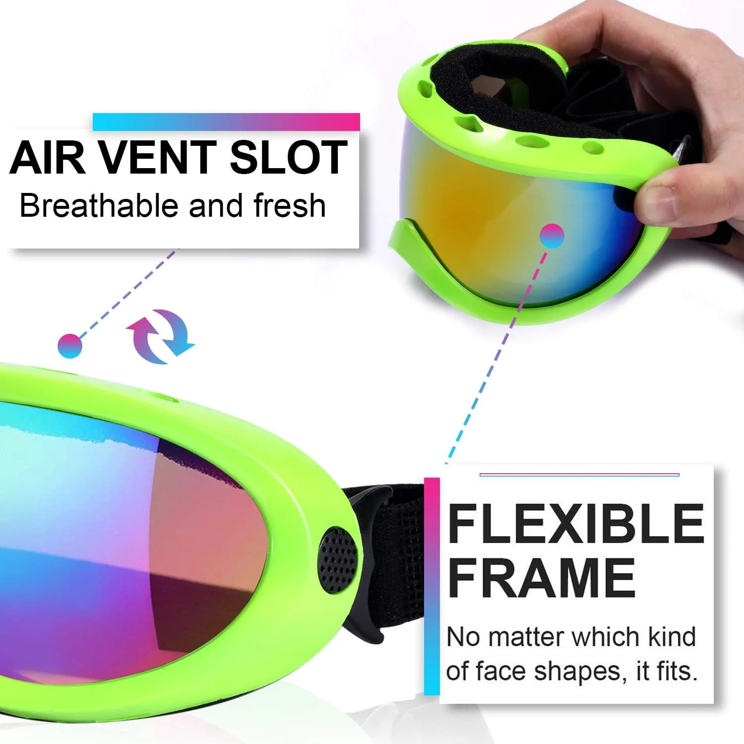 Ski Goggles, Pack of 2, Snowboard Goggles for Kids, Boys & Girls, Youth, Men
