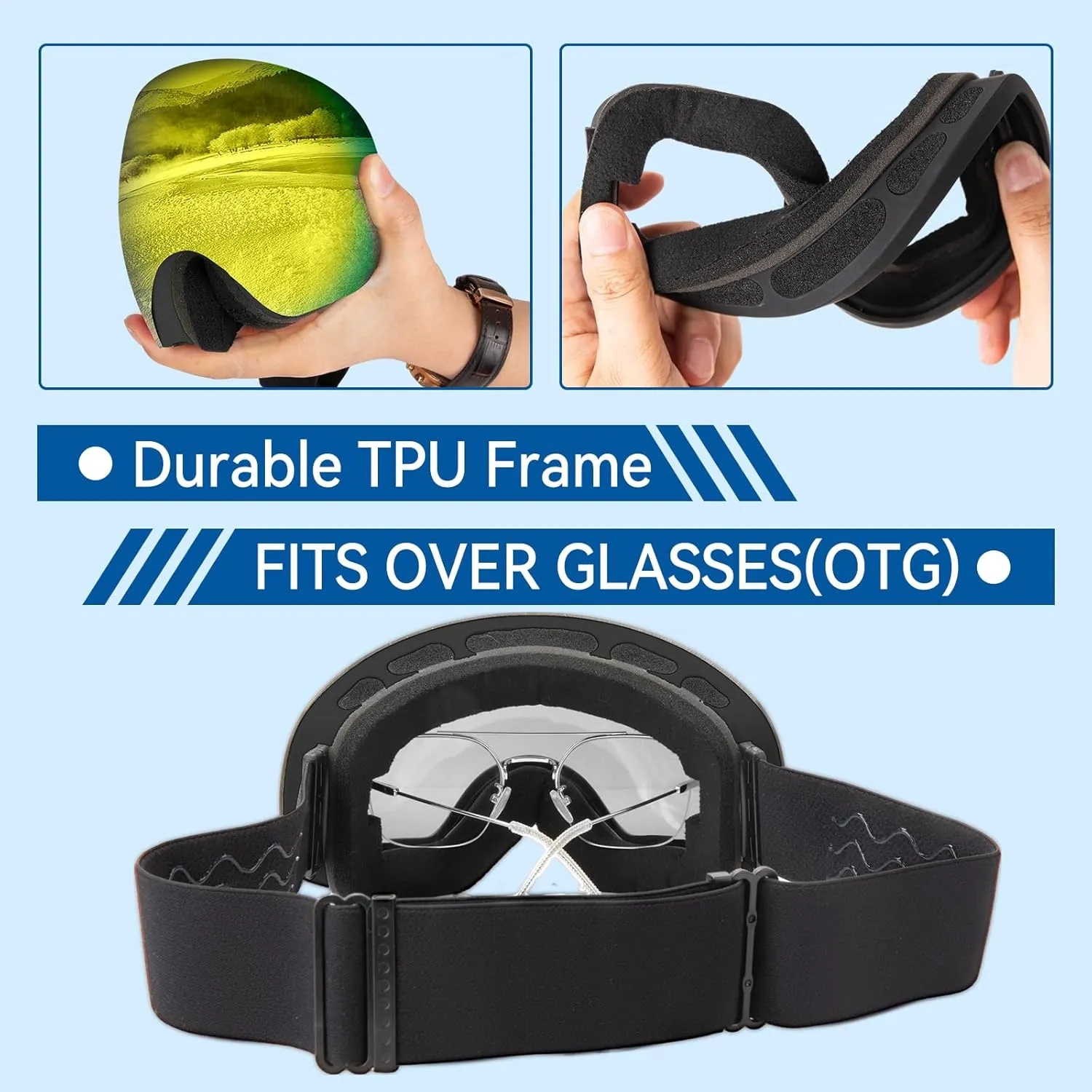 Ski Goggles PRO - Frameless Snowboard Goggles for Men & Women, OTG Winter Ski Goggles - Christmas Gifts