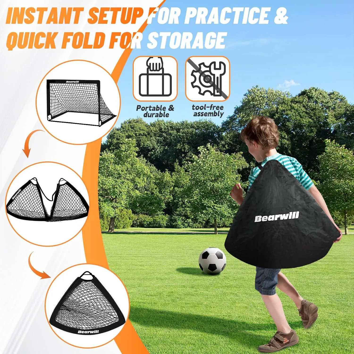 Soccer Goal, Kids Soccer Goals for Backyard Set of 2, 4x3ft Portable Soccer Goal Pop Up Soccer Net, Kids Soccer Net Training Equipment with Soccer Ball, Ladder, Cones, Targets