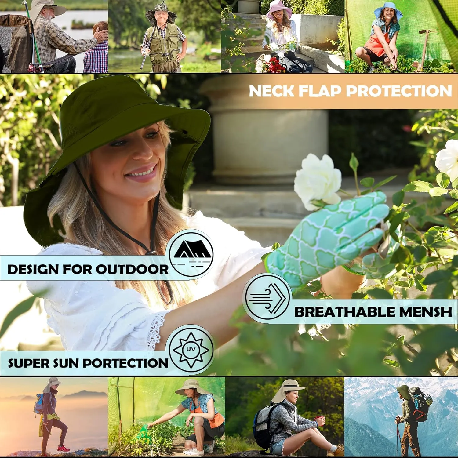 Solaris Sun Hat with Neck Flap, UPF 50 Sun Protection Lightweight Sun Cap for Men Women, Wide Brim Hat for Fishing Hiking