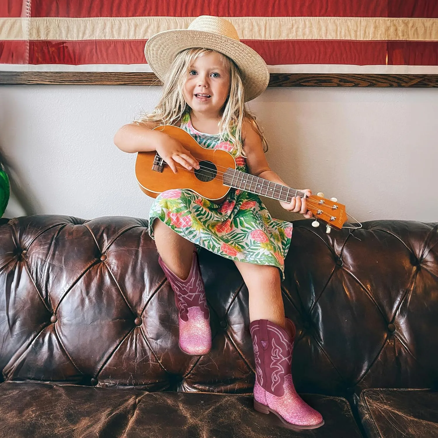 Toddler Girls Cowboy Boots - Cowgirl Western Boot for Kids Mid Calf Riding Shoes Little Kid/Big Kid