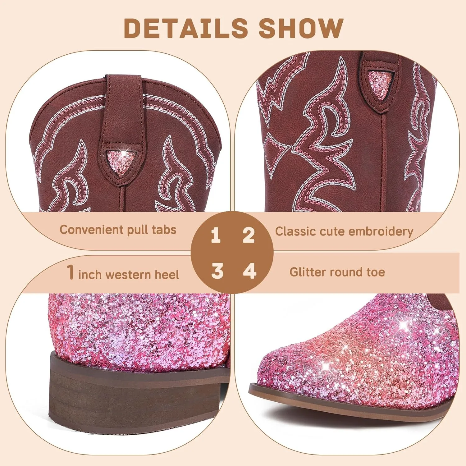 Toddler Girls Cowboy Boots - Cowgirl Western Boot for Kids Mid Calf Riding Shoes Little Kid/Big Kid