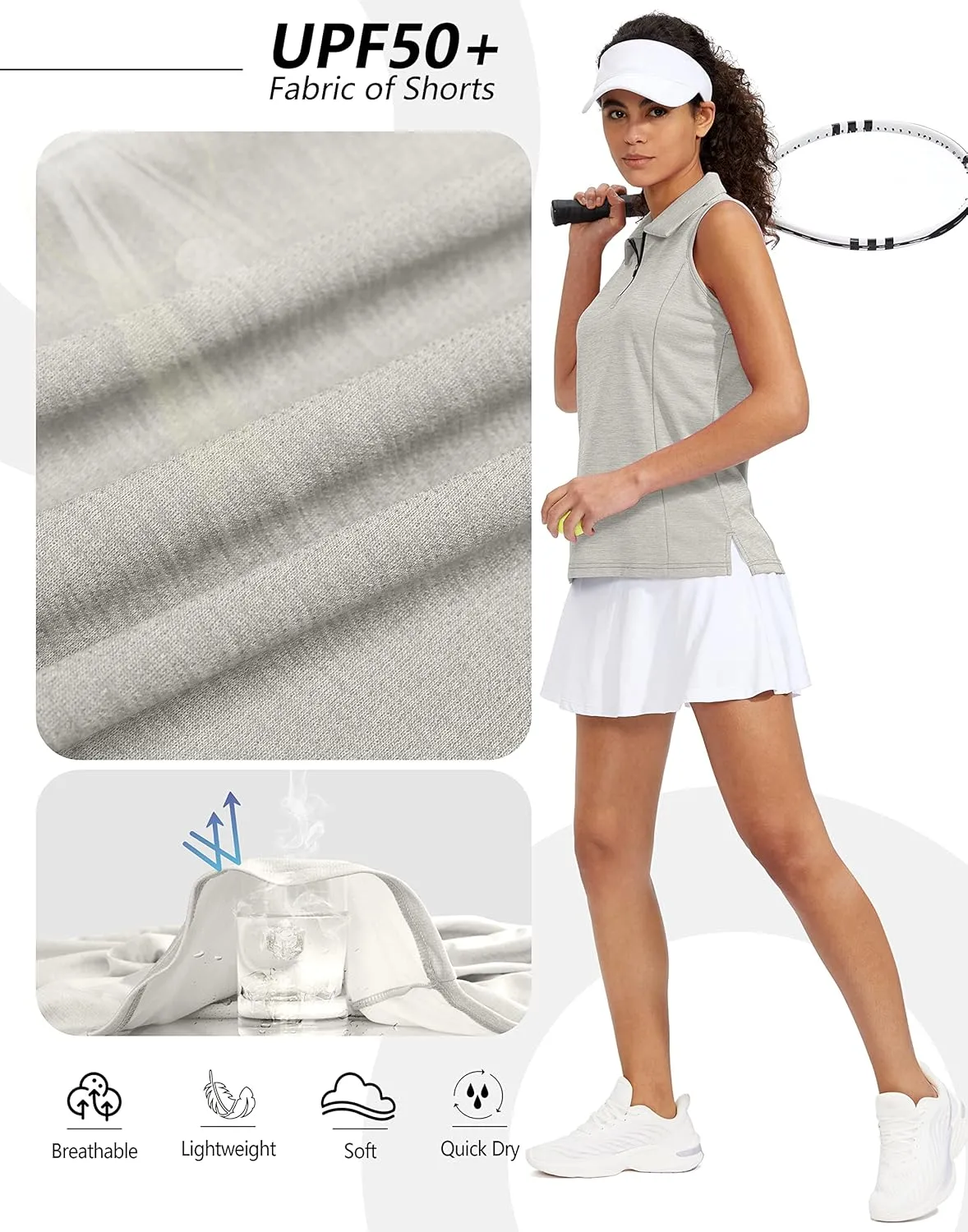 Viodia Women's Sleeveless Golf Shirt with Zip Up Tennis Quick Dry Tank Tops Polo Shirts for Women Golf Apparel Clothes