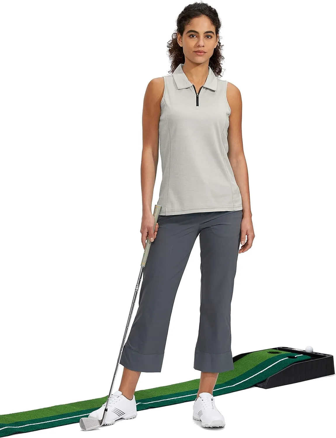 Viodia Women's Sleeveless Golf Shirt with Zip Up Tennis Quick Dry Tank Tops Polo Shirts for Women Golf Apparel Clothes