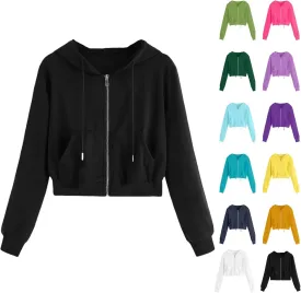 Women Zip Up Hoodies Cropped Long Sleeve Sweatshirts Jackets Y2k Comfy Casual Crop Tops Teen Girls Clothes 2025