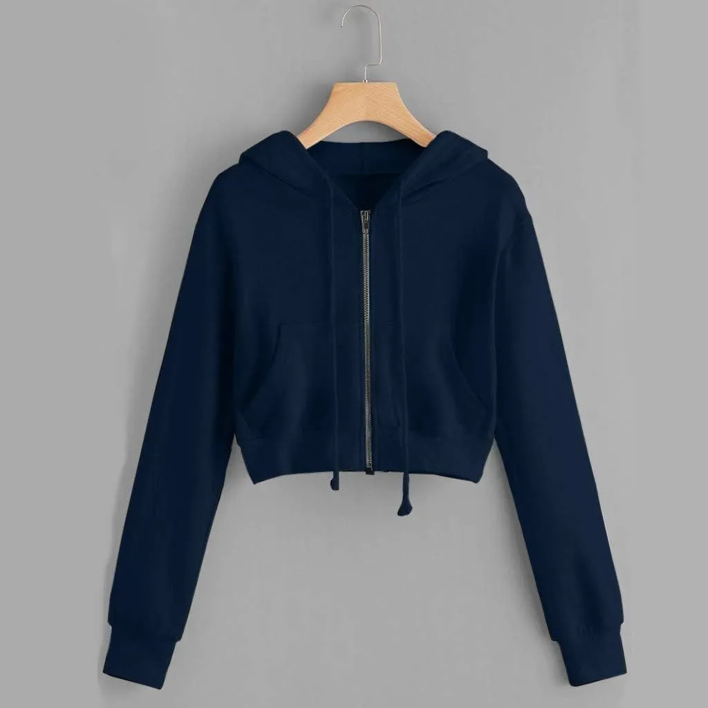 Women Zip Up Hoodies Cropped Long Sleeve Sweatshirts Jackets Y2k Comfy Casual Crop Tops Teen Girls Clothes 2025
