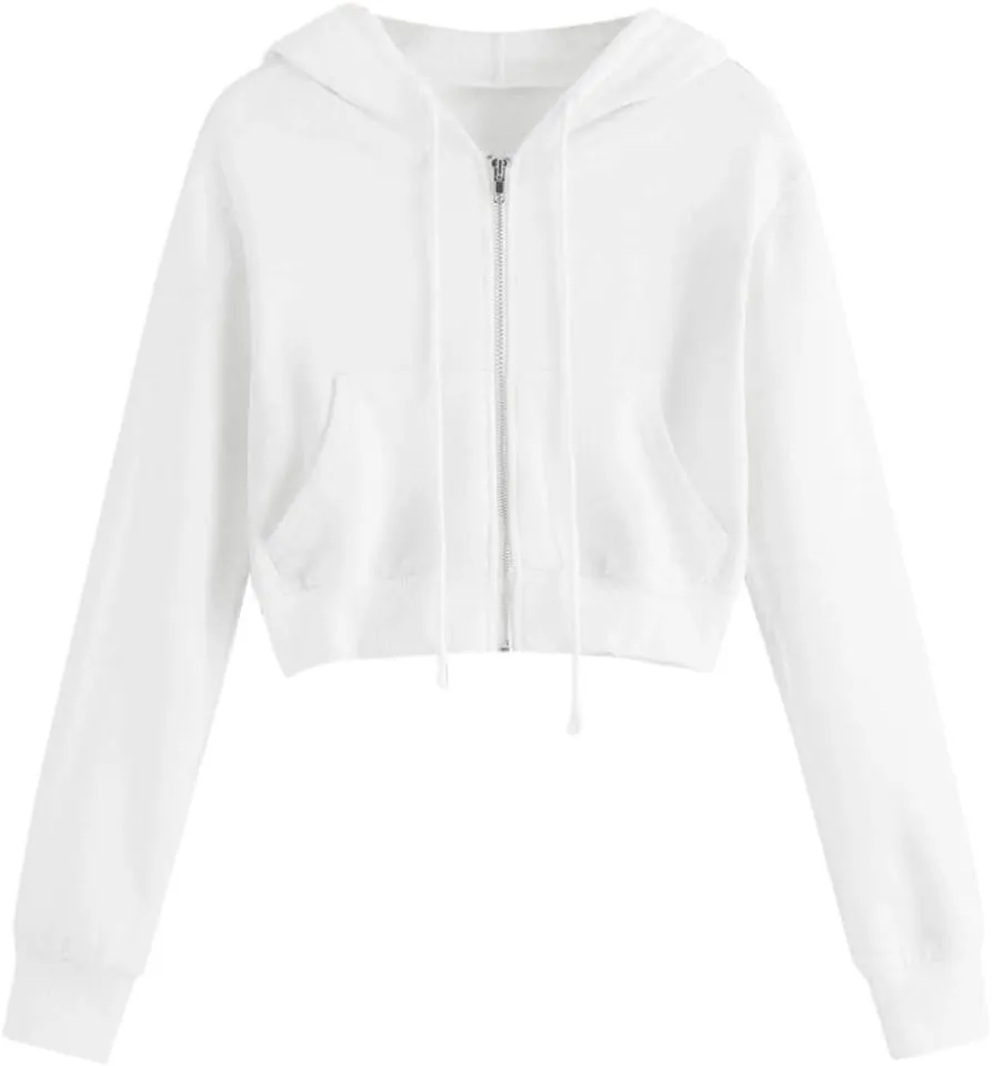 Women Zip Up Hoodies Cropped Long Sleeve Sweatshirts Jackets Y2k Comfy Casual Crop Tops Teen Girls Clothes 2025