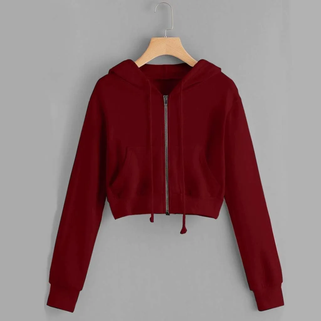 Women Zip Up Hoodies Cropped Long Sleeve Sweatshirts Jackets Y2k Comfy Casual Crop Tops Teen Girls Clothes 2025