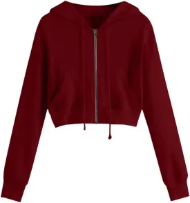 Women Zip Up Hoodies Cropped Long Sleeve Sweatshirts Jackets Y2k Comfy Casual Crop Tops Teen Girls Clothes 2025