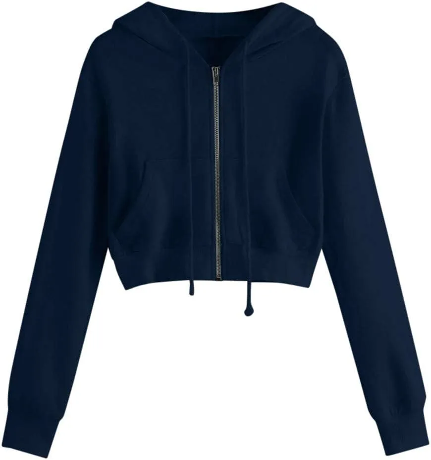 Women Zip Up Hoodies Cropped Long Sleeve Sweatshirts Jackets Y2k Comfy Casual Crop Tops Teen Girls Clothes 2025