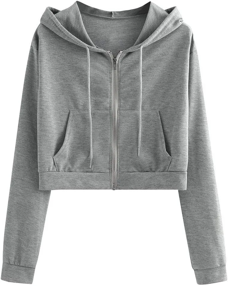 Women Zip Up Hoodies Cropped Long Sleeve Sweatshirts Jackets Y2k Comfy Casual Crop Tops Teen Girls Clothes 2025