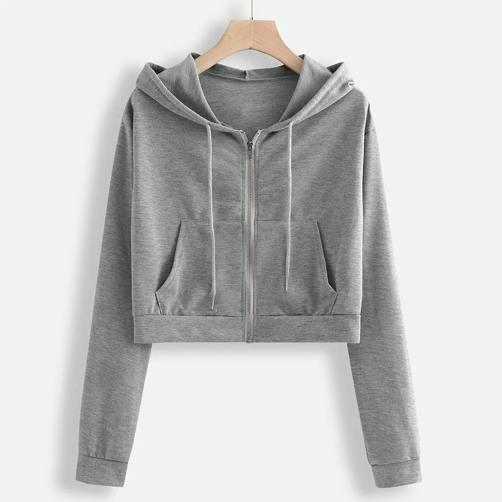Women Zip Up Hoodies Cropped Long Sleeve Sweatshirts Jackets Y2k Comfy Casual Crop Tops Teen Girls Clothes 2025