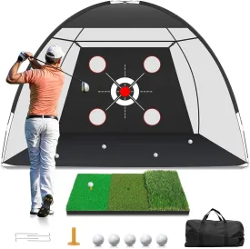 Zensouds Golf Net, 10x7FT with Golf Practice Mat, Hitting Aid Nets for Backyard Driving Chipping Training Swing with Target Outdoor or Indoor Gifts for Men/Dad/Him